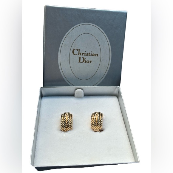 Christian Dior Clip-On Earrings Gold Plated Signed "Chr.Dior" in original box. - Picture 1 of 6